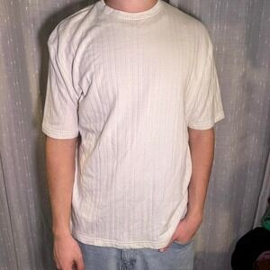 Axcess Mens Cream Ribbed Textured Short Sleeve Crewneck T-Shirt Size M